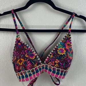 XHILARATION BURGANDY FLORAL SWIMSUIT TOP